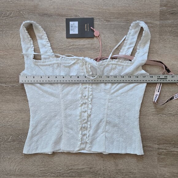 HOUSE OF CB Juana Broderie Anglaise Corset Top White Medium Button Front NWT - Picture 13 of 17